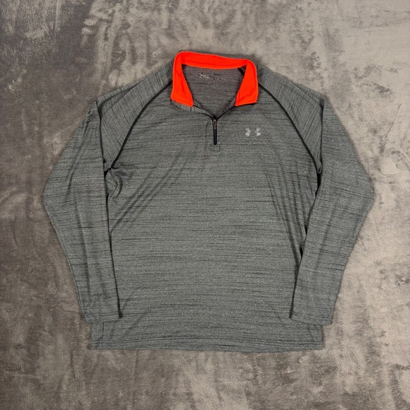Under Armour Other - Under Armour Pullover Mens Large Gray Orange Quarter Zip Athletic Running Fleece